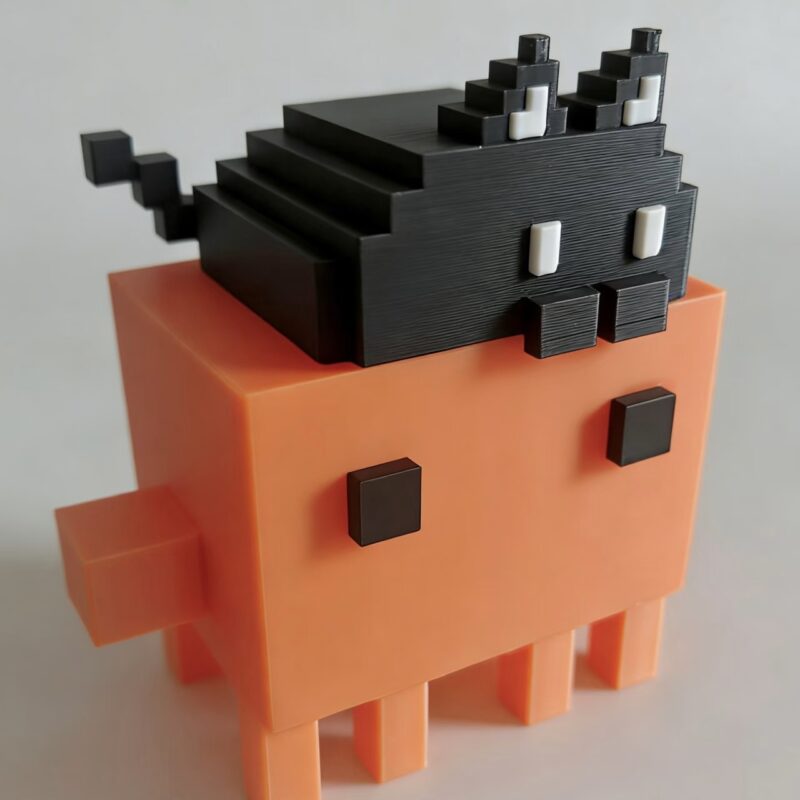 ClawdCo voxel cat figure 3D printed collectible front view